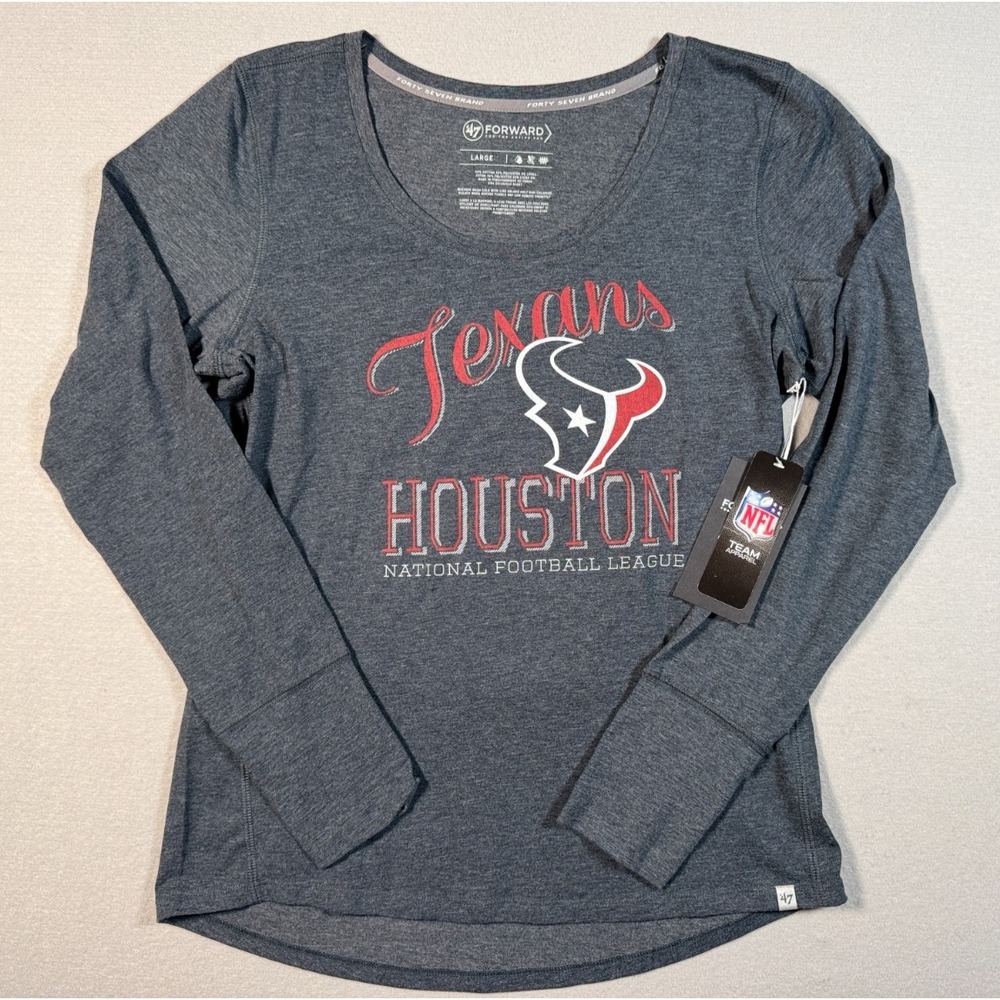 Houston Texans Women's 47 Brand Long Sleeve T-Shirt - Gray - Size L - NEW W/Tags